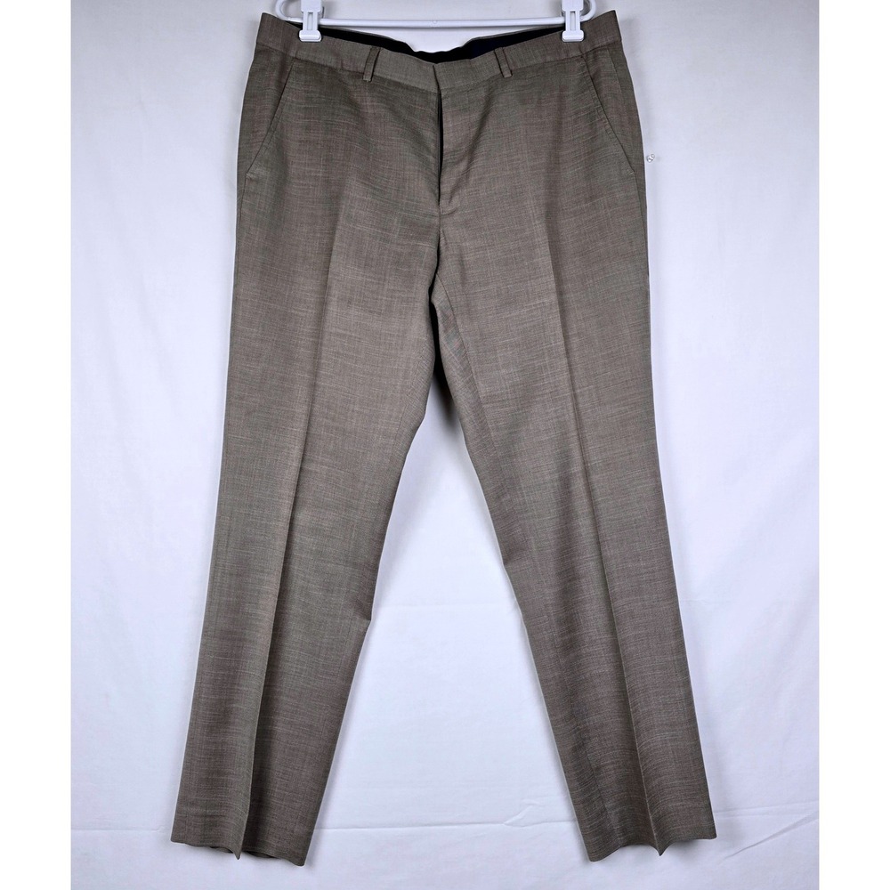 Nautica Mens Dress Pants 38W 32L Taupe Brown Wool Blend Flat Front Trousers